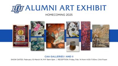 ALUMNI ART EXHIBIT
HOMECOMING 2025
CAA GALLERIES I AND Il
SHOW DATES February 10March 14 MF 8am5pm
RECEPTION Friday, Feb. 14 from CAA Foyer