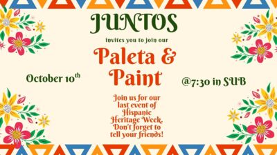 Paleta and Paint Night Come join Juntos at the volleyball game at 630 pm. After the volleyball game, meet in the sub to relax and have a fun paint night with your friends. As well as all the paletas you could ever want.
