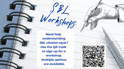 SBL Workshops Need help understanding SBL citation style Use the QR Code to sign up for a workshop. Multiple options are available.