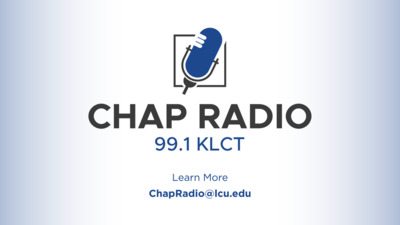 An announcement displaying the CHAP RADIO 99.1 KLCT logo, with Learn More and ChapRadioIcu.edu email contact written at the bottom.