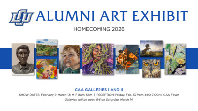 Alumni Art Exhibit LCU ART EXHIBIT
HOMECOMING 2026
CAA GALLERIES I AND Il
SHOW DATES February 9March 13 MF 8am5pm
RECEPTION Friday, Feb. 13 from 400700pm CAA Foyer
Galleries will be open 96 on Saturday, March 74.