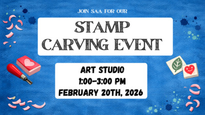 Stamp Carving Event (SAA) Join SAA for our Stamp Carving Event
Located in the Art Studio
From 100 300pm
On February 20th, 2026
