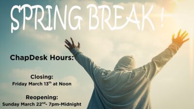  SQJNG BT2EK ChapDesk Hours Closing Friday March 13th at Noon Reopening Sunday March 22nd 7pmMidnight