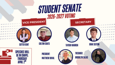 Senate Elections! Senate officer voting will be this week Speeches will be given in Chapel on Thursday and voting will open after
