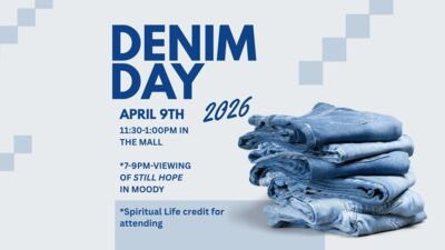 Denim Day Denim Day is this Thursday April 9th Make sure to wear your denim in awareness of sexual assault. There will be activities and resources after chapel
