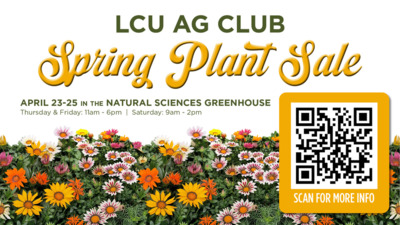 LCU Ag Club Spring Plant Sale LCU Ag Club Spring Plant Sale. APRIL 2325 IN THE NATURAL SCIENCES GREENHOUSE. Thursday Friday 11am 6pm, Saturday 9am 2pm SCAN QR FOR MORE INFO